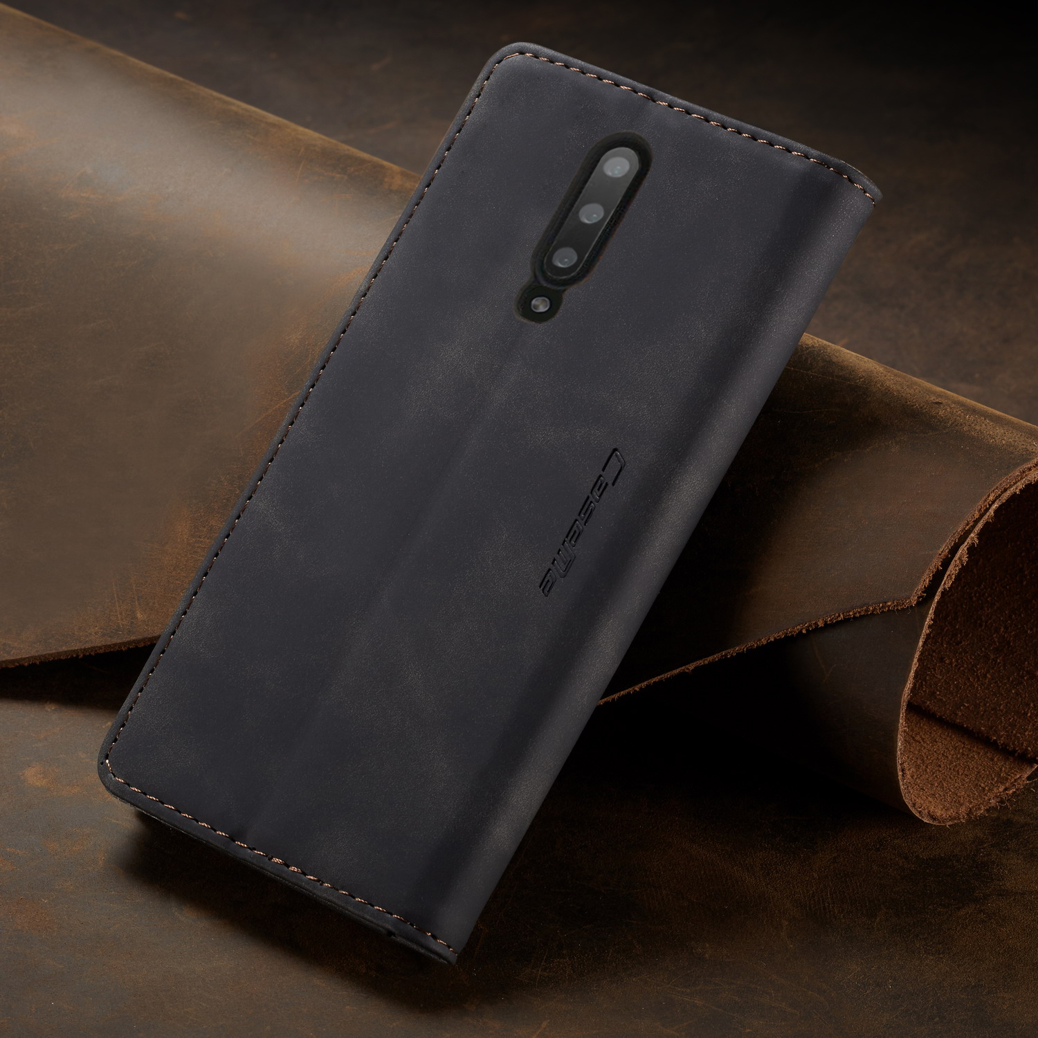 Caseme 013-Serie Für OnePlus 7 Pro Auto-absorbierte Wallet-Stand-PU-Leder-Telefonabdeckung - Schwarz