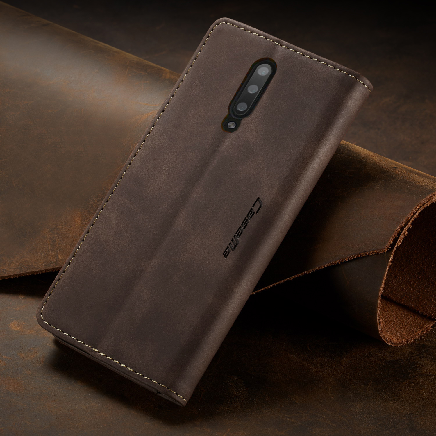 Caseme 013 Series Para OnePlus 7 Pro Auto-absorvido Carteira Stand PU Couro Capa De Telefone - Preto