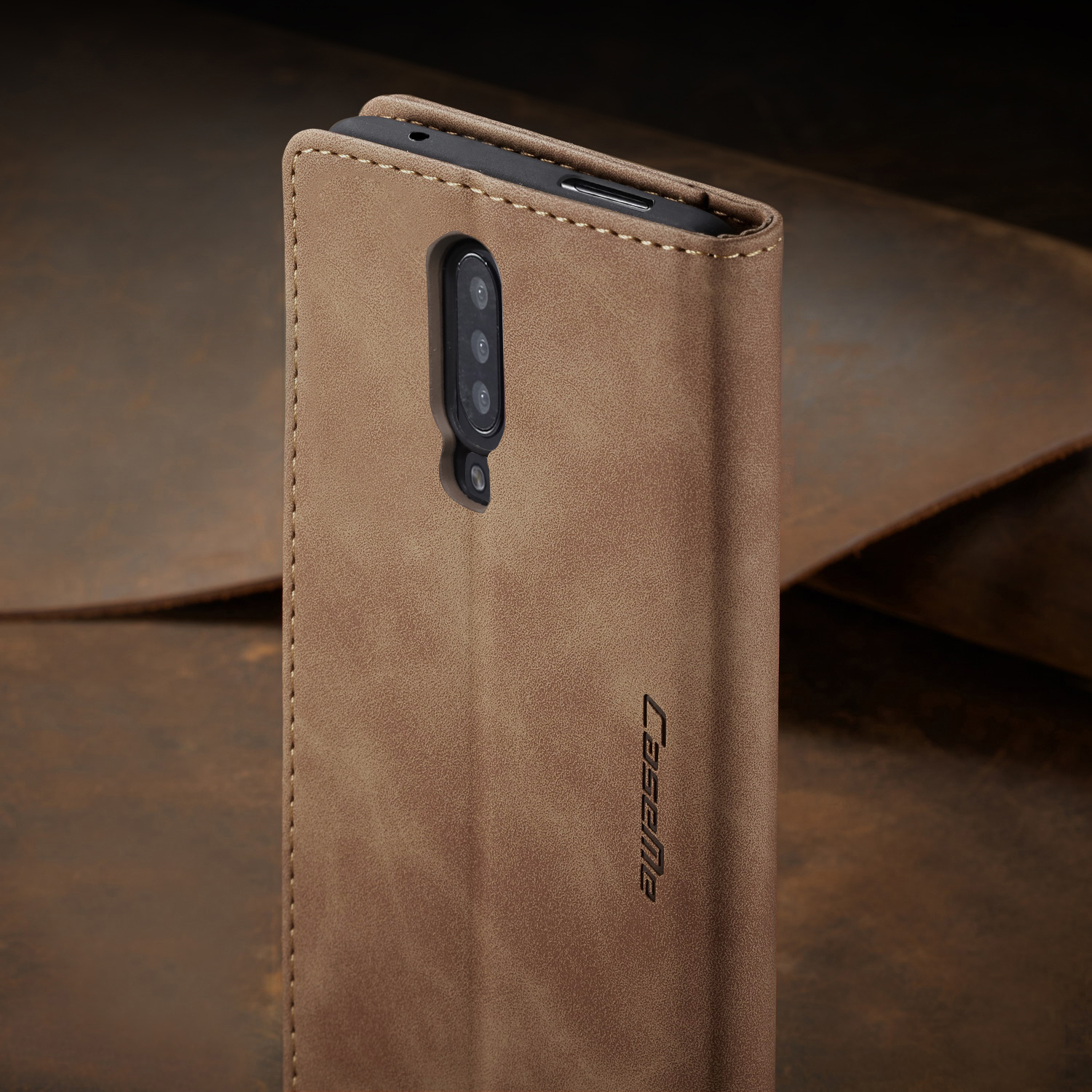 Caseme 013 Series Para OnePlus 7 Pro Cubierta Del Teléfono De La PU De Cuero De La PU - Negro