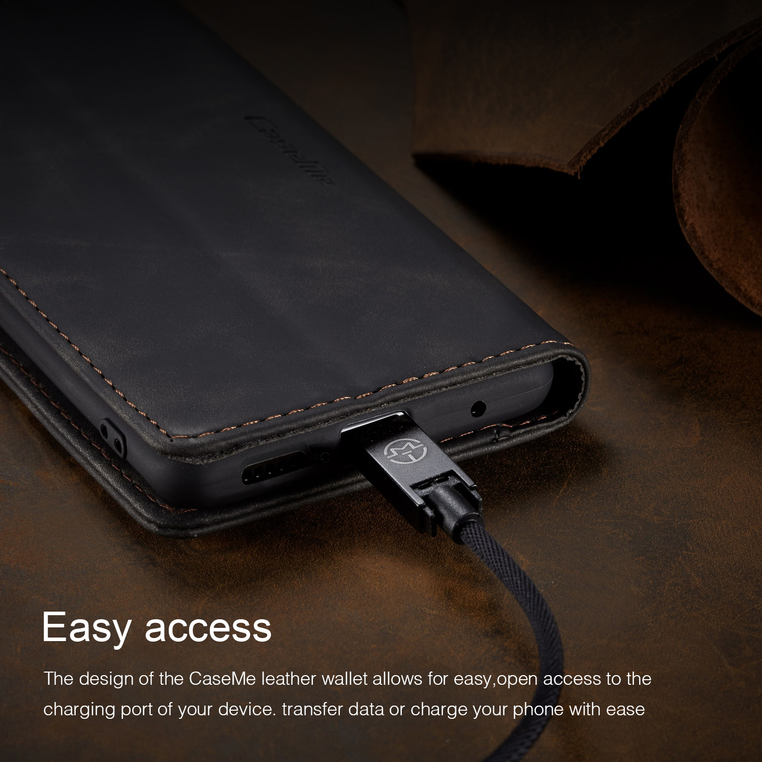 Caseme 013 Series Para OnePlus 7 Pro Cubierta Del Teléfono De La PU De Cuero De La PU - Negro