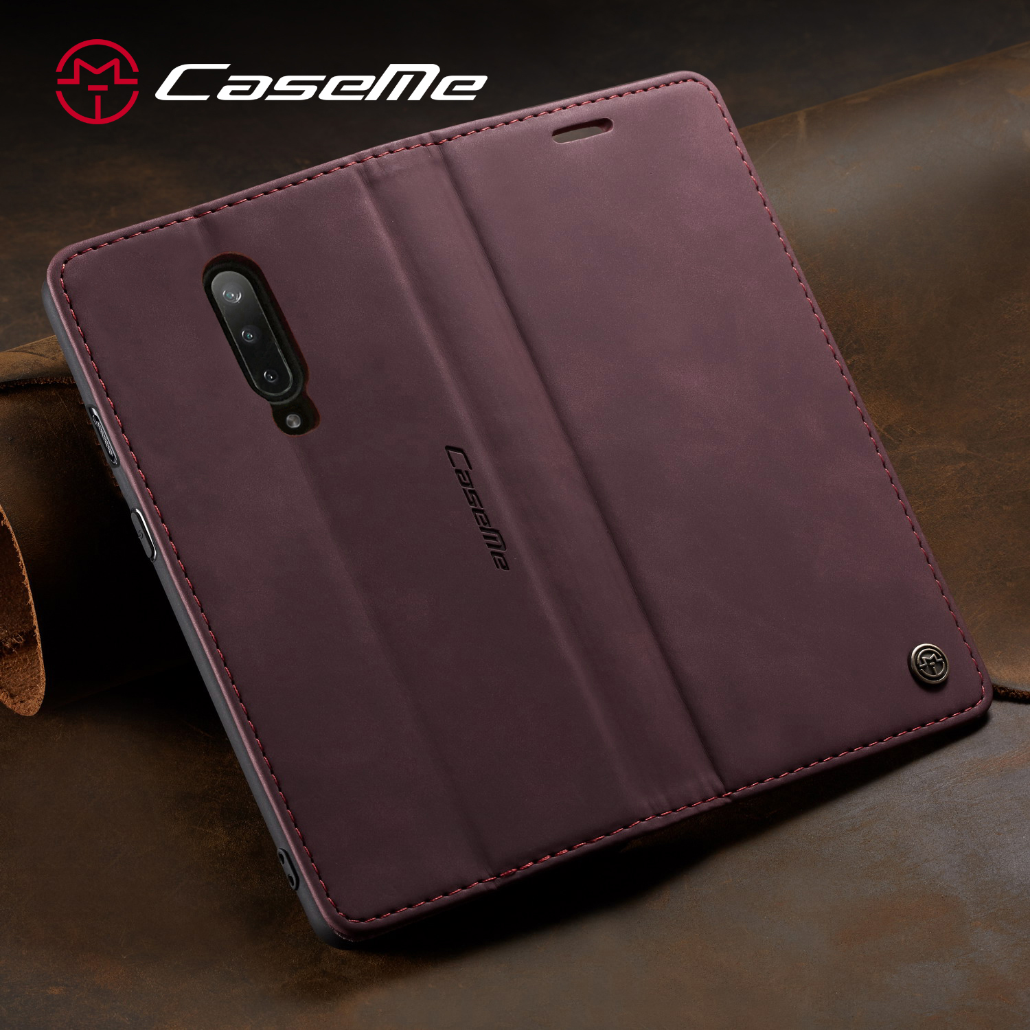 Caseme 013-Serie Für OnePlus 7 Pro Auto-absorbierte Wallet-Stand-PU-Leder-Telefonabdeckung - Schwarz