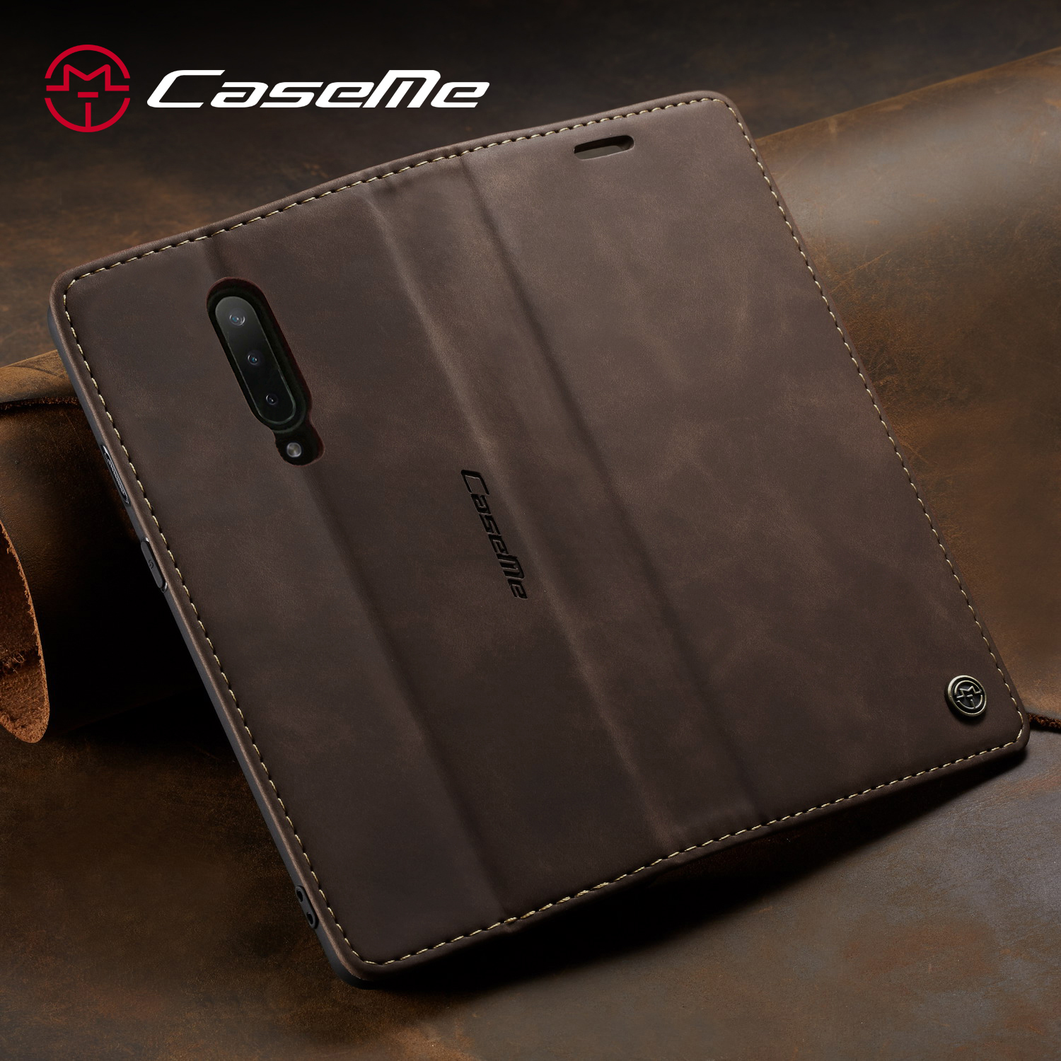 Caseme 013-Serie Für OnePlus 7 Pro Auto-absorbierte Wallet-Stand-PU-Leder-Telefonabdeckung - Schwarz