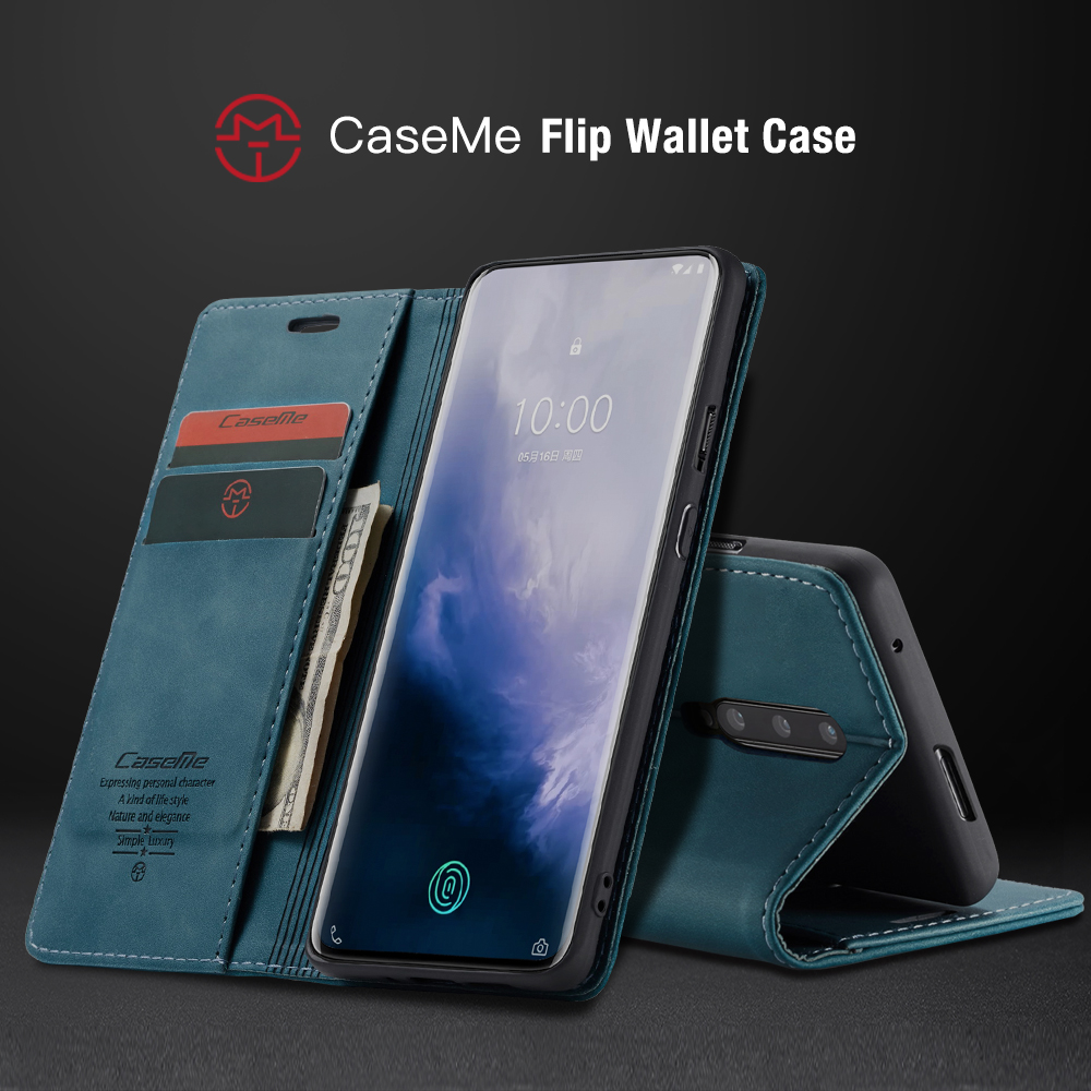 Caseme 013 Series Para OnePlus 7 Pro Auto-absorvido Carteira Stand PU Couro Capa De Telefone - Preto