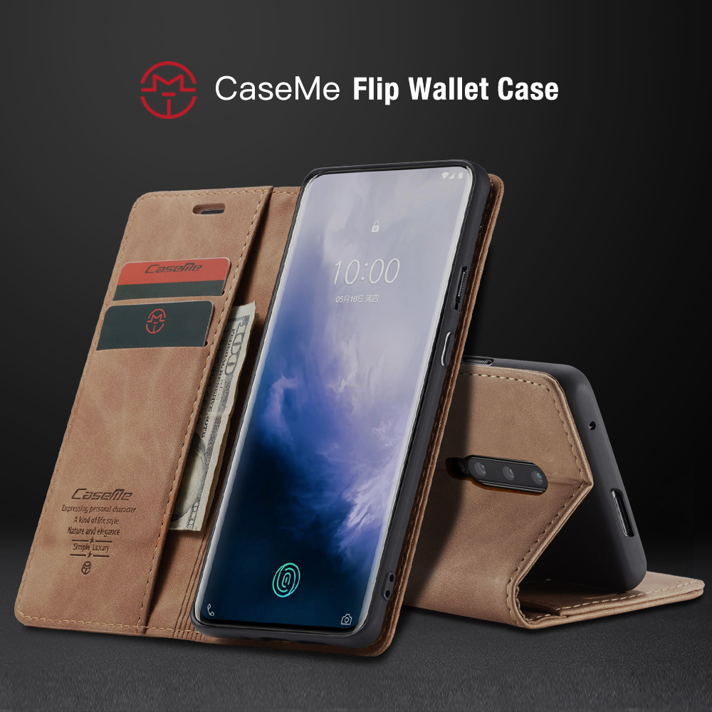 Caseme 013 Series Para OnePlus 7 Pro Auto-absorvido Carteira Stand PU Couro Capa De Telefone - Preto