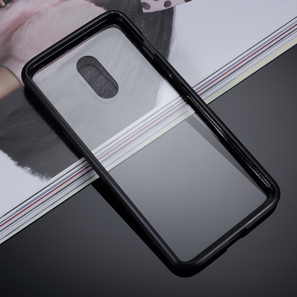 Magnetic Metal Frame + Tempered Glass Back Cover Detachable Mobile Phone Case for OnePlus 7 - Black-5