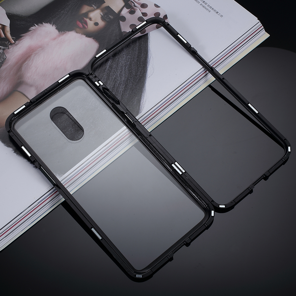 Magnetic Metal Frame + Tempered Glass Back Cover Detachable Mobile Phone Case for OnePlus 7 - Black-6