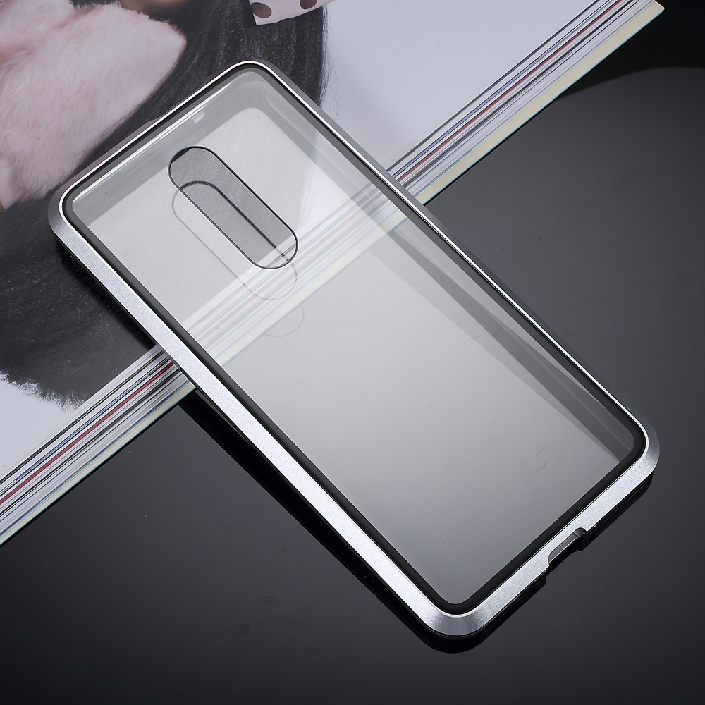 Quadro De Metal Magnético Destacável + Vidro Temperado De 360 graus Capa Protetora Phone Case Para Oneplus 7 Pro - Prata-1