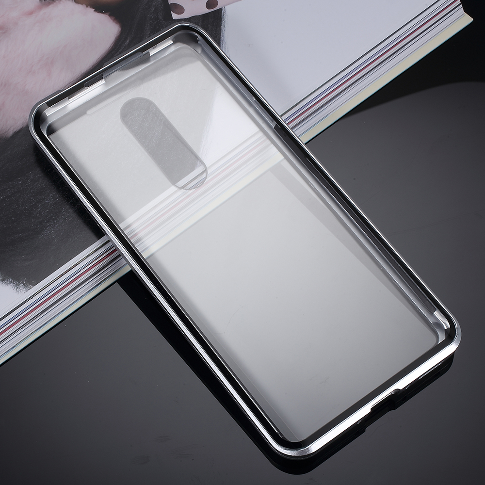Quadro De Metal Magnético Destacável + Vidro Temperado De 360 graus Capa Protetora Phone Case Para Oneplus 7 Pro - Prata-5