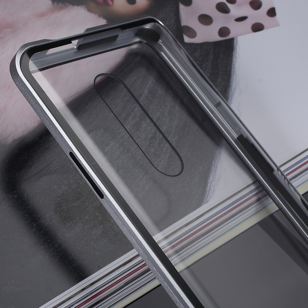 Quadro De Metal Magnético Destacável + Vidro Temperado De 360 graus Capa Protetora Phone Case Para Oneplus 7 Pro - Prata-6