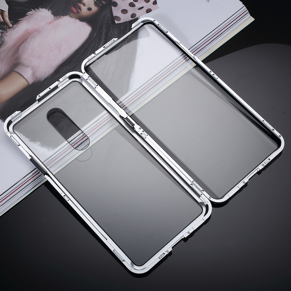 Quadro De Metal Magnético Destacável + Vidro Temperado De 360 graus Capa Protetora Phone Case Para Oneplus 7 Pro - Prata-8