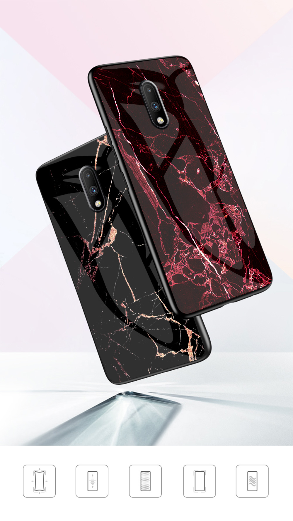 Textura de Mármol Vidrio Templado + PC + Case Híbrida TPU Para OnePlus 7 - Esmeralda