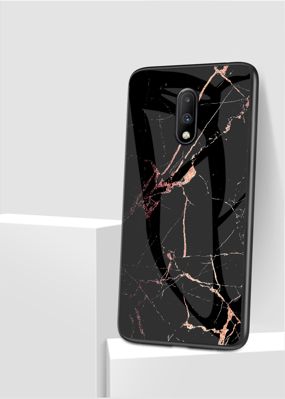 Textura de Mármore Vidro Temperado + pc + Tpu Estojo Híbrido Para OnePlus 7 - Esmeralda