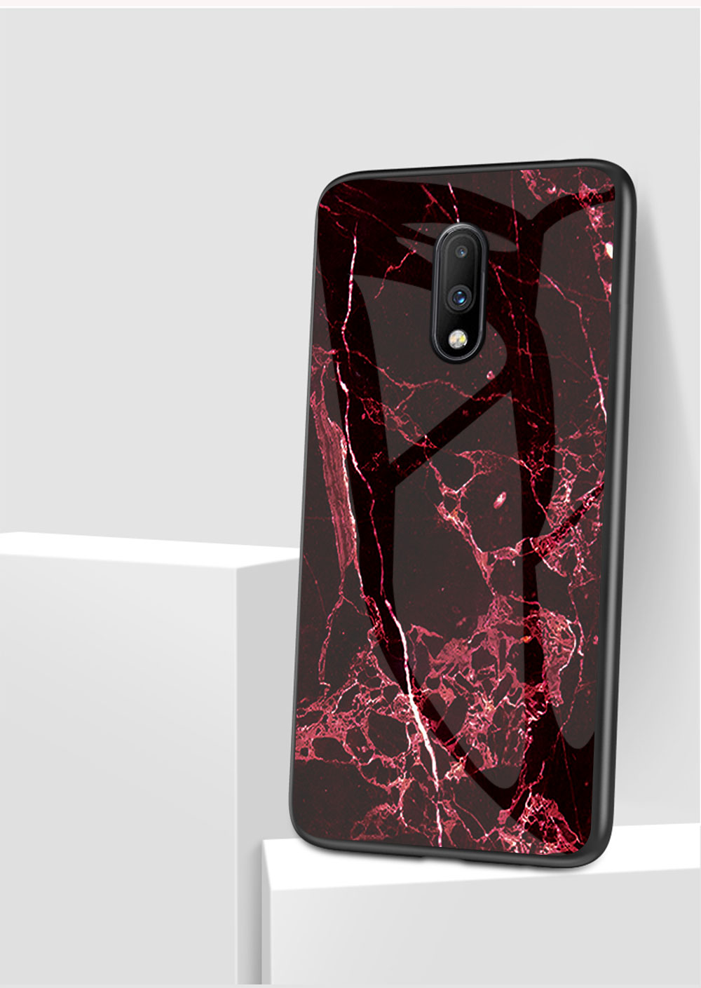 Textura de Mármore Vidro Temperado + pc + Tpu Estojo Híbrido Para OnePlus 7 - Esmeralda