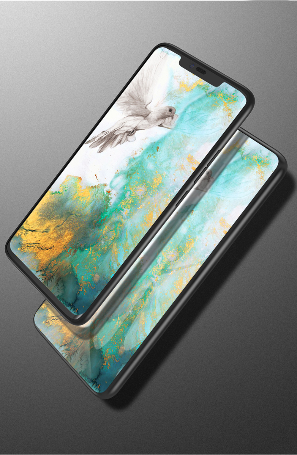 Textura de Mármore Vidro Temperado + pc + Tpu Estojo Híbrido Para OnePlus 7 - Esmeralda