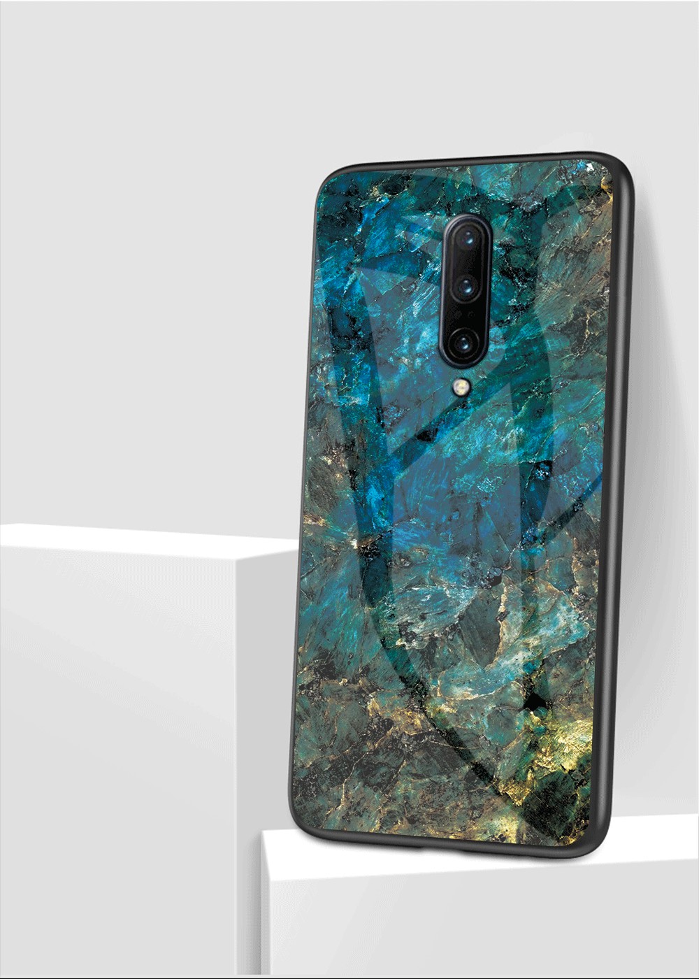 Vetro Temperato Per Pelle in Marmo + pc + Guscio TPU Per OnePlus 7 Pro - Smeraldo