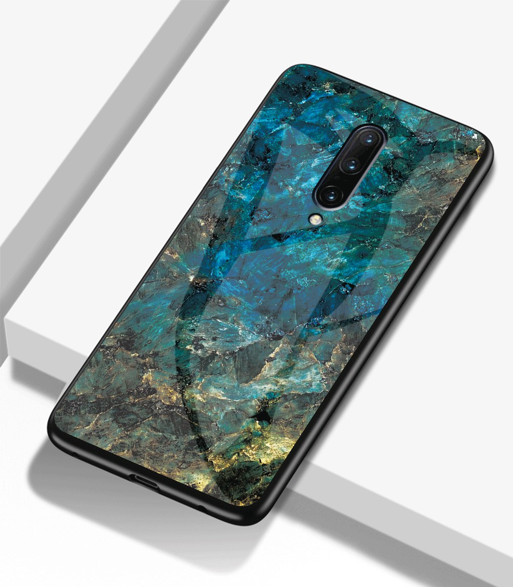 Verre Trempée de la Peau en Marbre + Coque PC + TPU Pour OnePlus 7 Pro - Émeraude