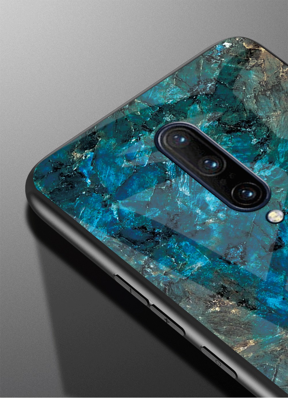 Vidrio Templado de Piel de Mármol + PC + TPU Shell Para OnePlus 7 Pro - Esmeralda