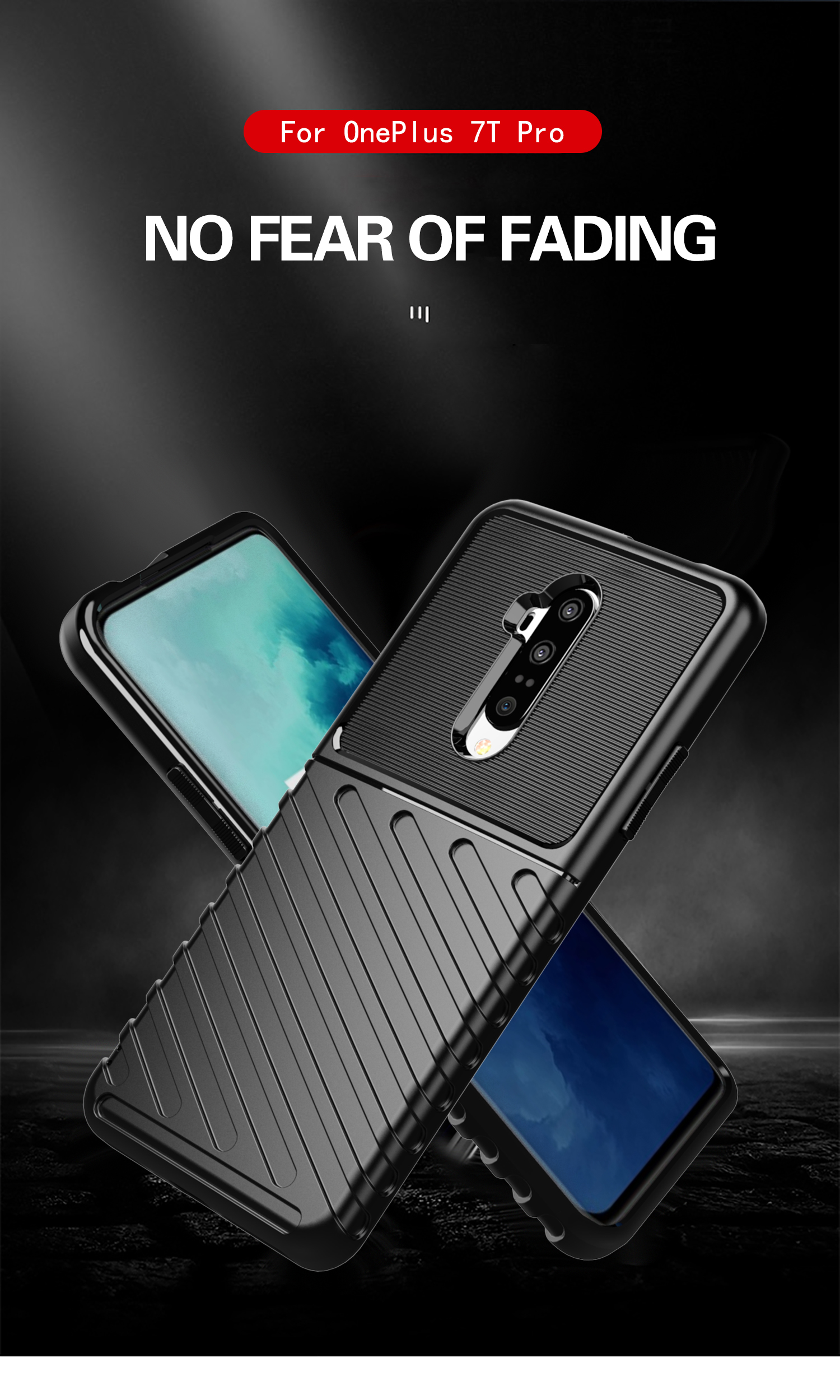 Thunder Series Twill Texture Soft TPU Back Protective Case Para OnePlus 7T Pro - Preto