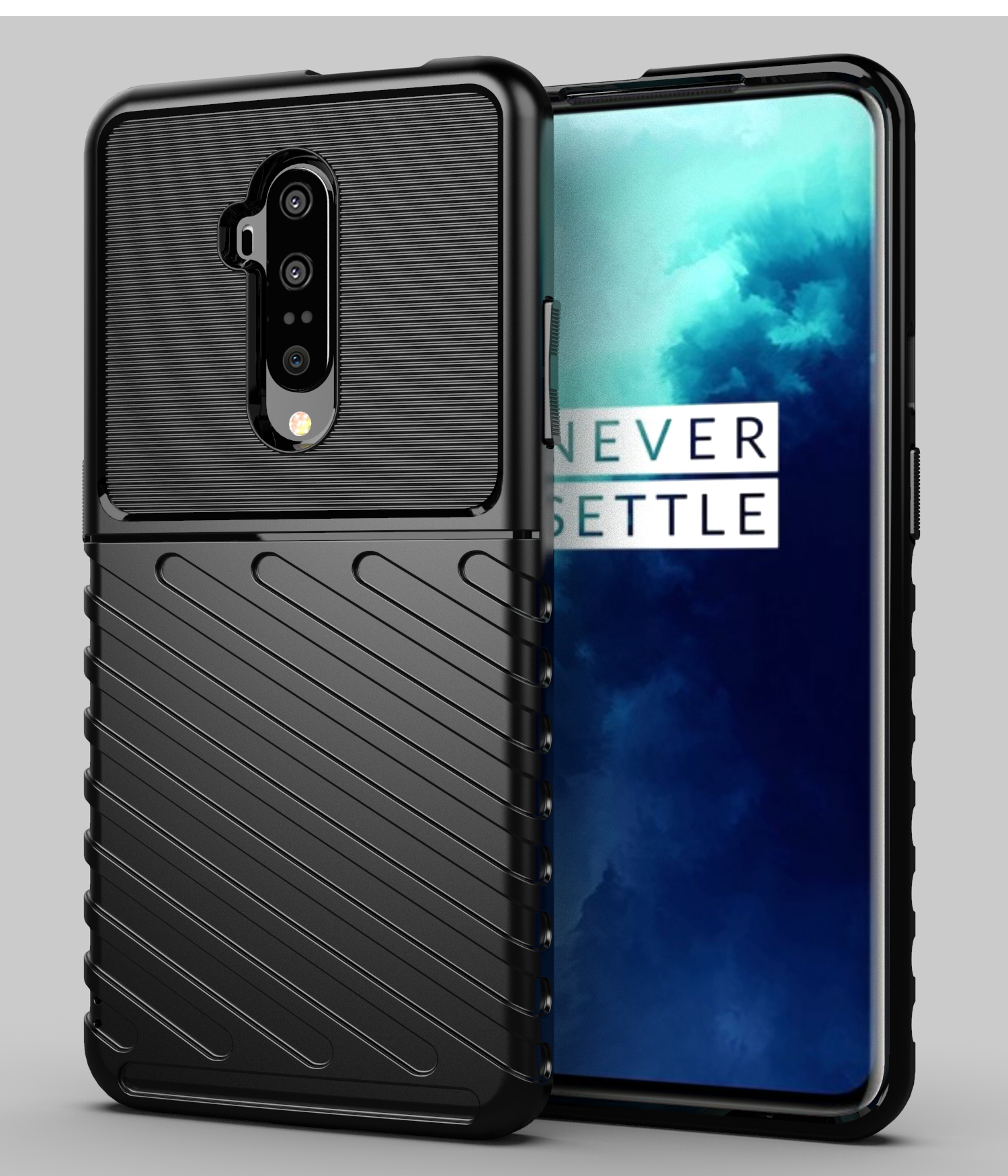 Гром Серия Серии Twill Twill Soft TPU Защитный Корпус Для OnePlus 7t Pro - Черный