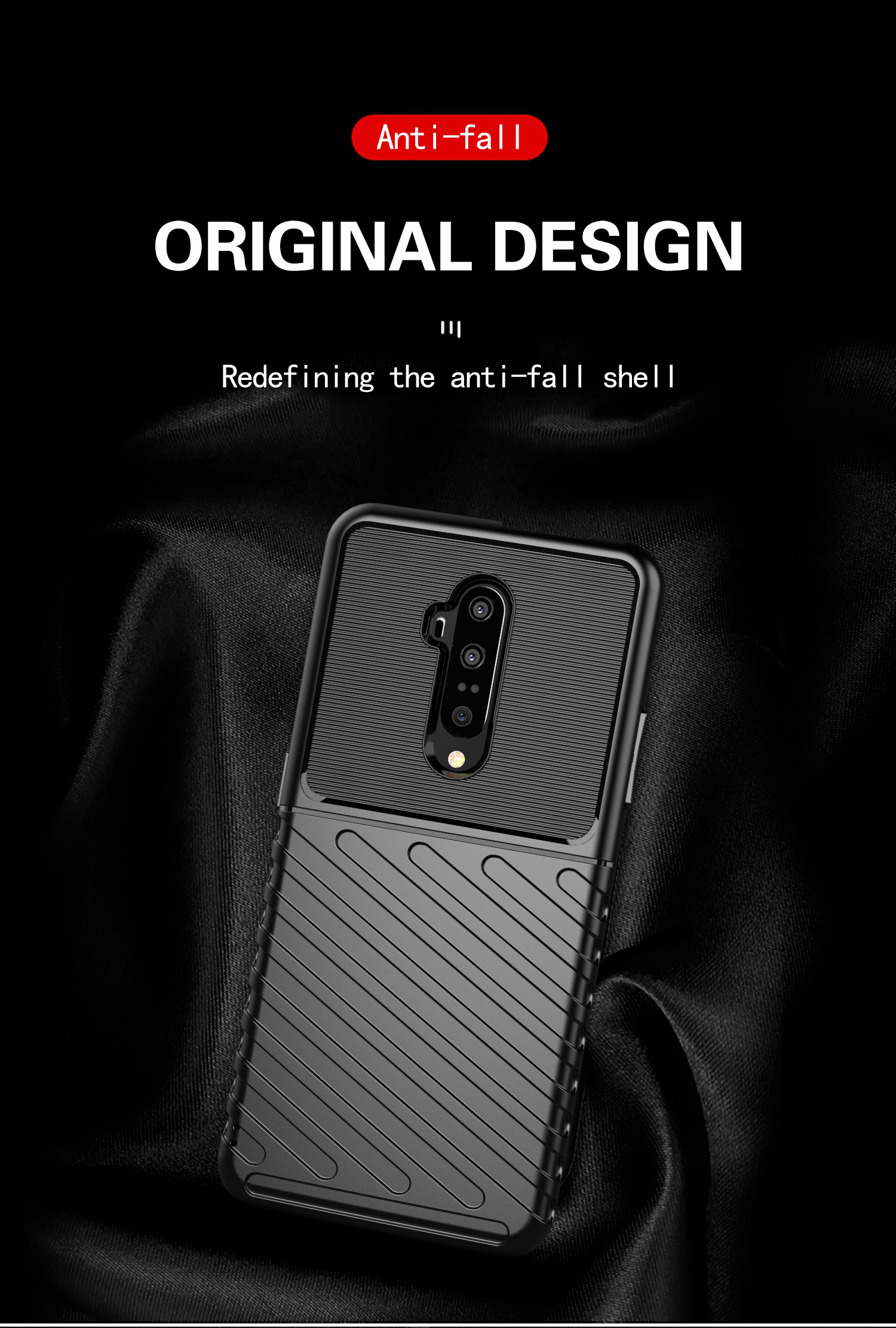 Thunder -serie Twill Textur Soft TPU Back -schutzhülle Für OnePlus 7t Pro - Schwarz