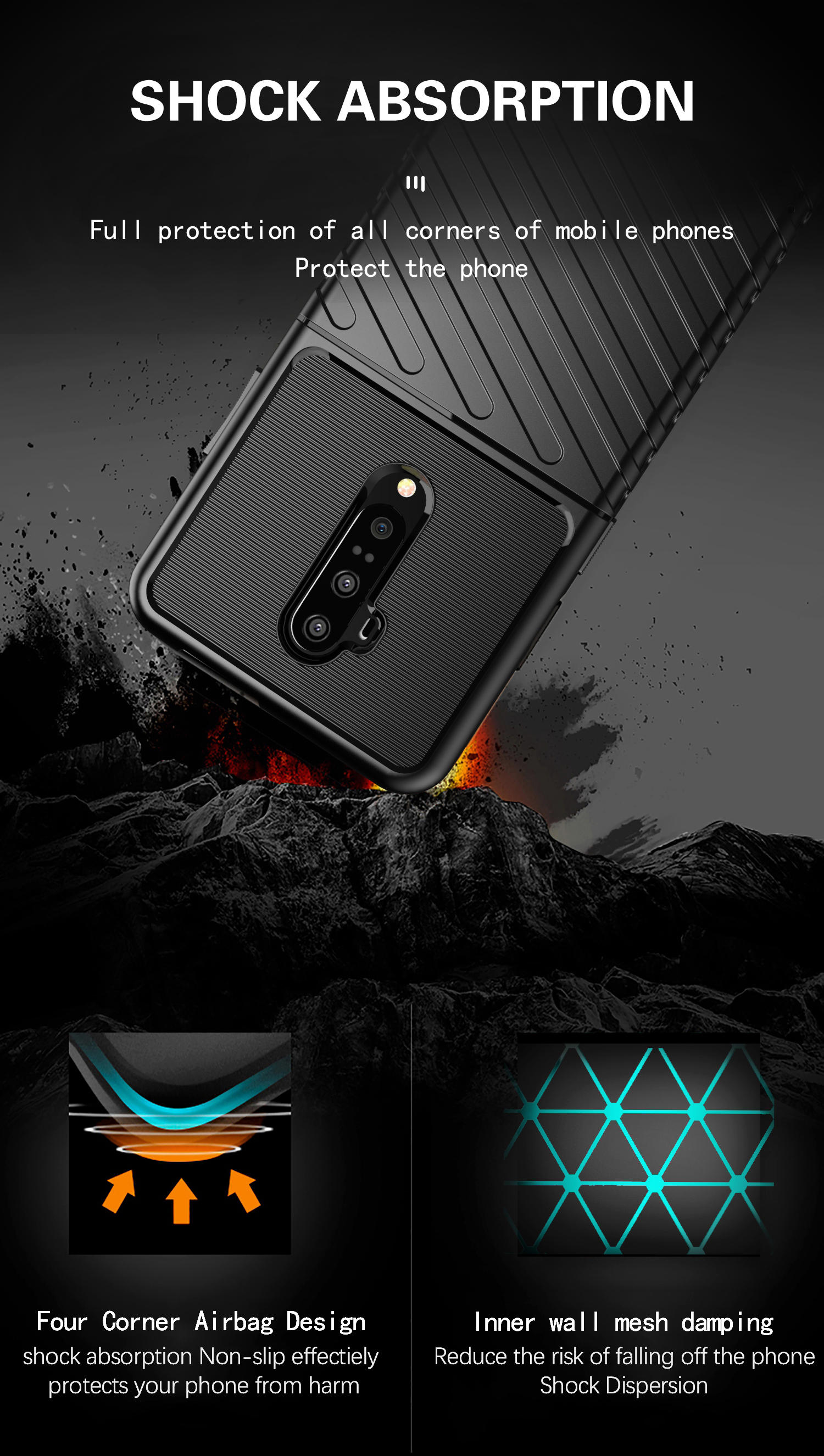 Thunder Series Texture Textura Soft TPU Back Caso Protector Para OnePlus 7T Pro - Negro