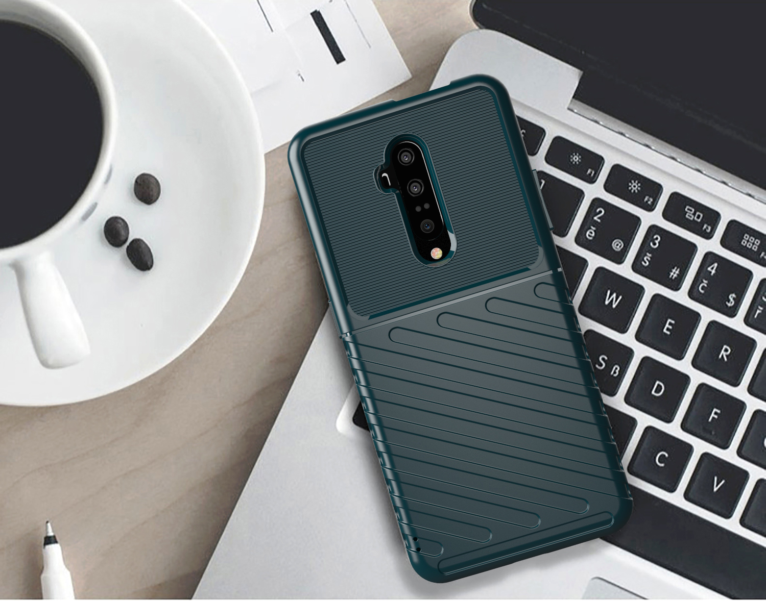 Thunder -serie Twill Textur Soft TPU Back -schutzhülle Für OnePlus 7t Pro - Schwarz