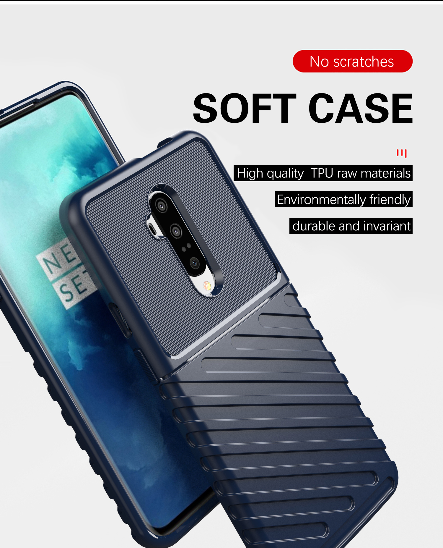 Гром Серия Серии Twill Twill Soft TPU Защитный Корпус Для OnePlus 7t Pro - Черный