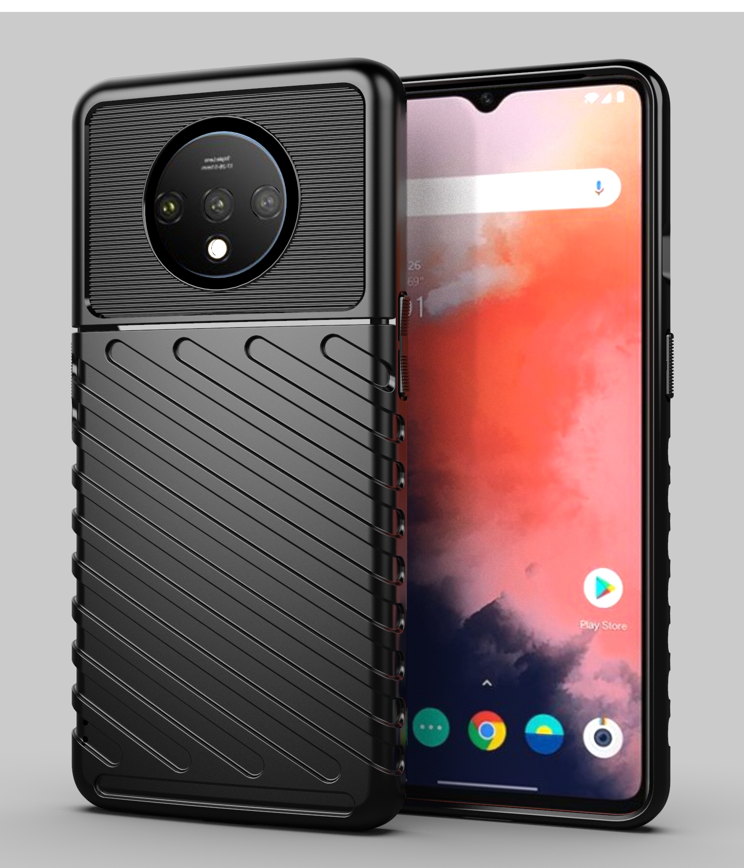 Textura De Sarja De Trovão Textura Macia Tpu Tampa Traseira Para OnePlus 7T - Preto