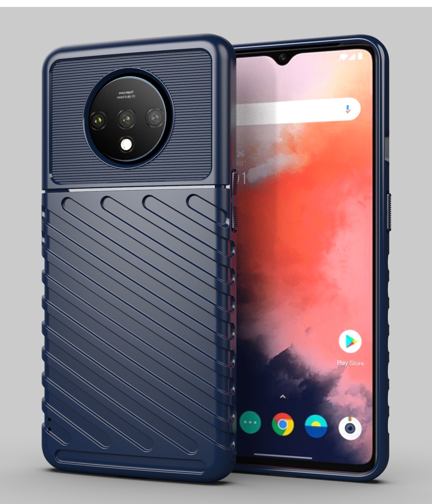 Thunder Series Twill Texture Soft TPU Cover Posteriore Per OnePlus 7T - Nero