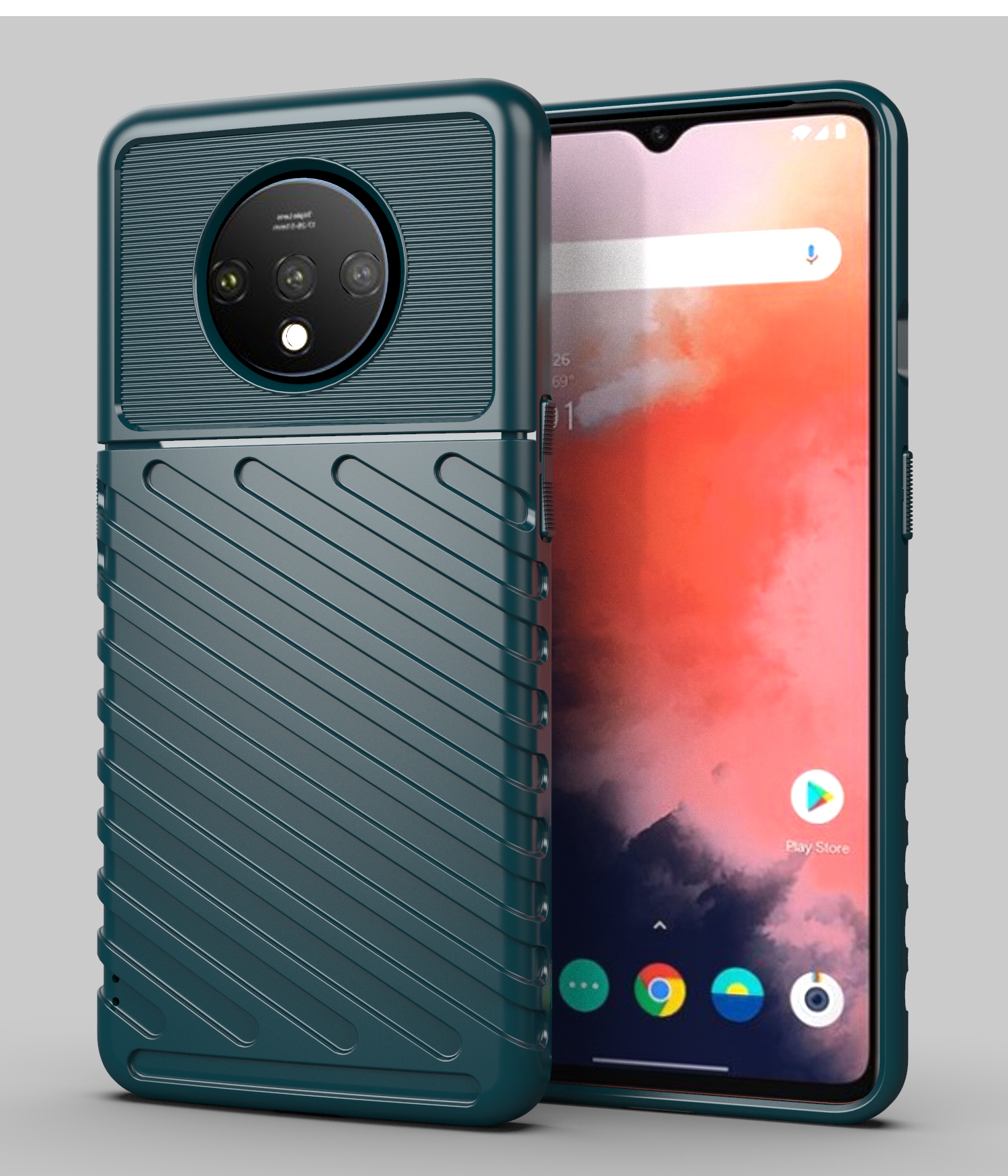 Thunder Serie Twill Textur Weiche TPU-Rückseite Für OnePlus 7T - Schwarz