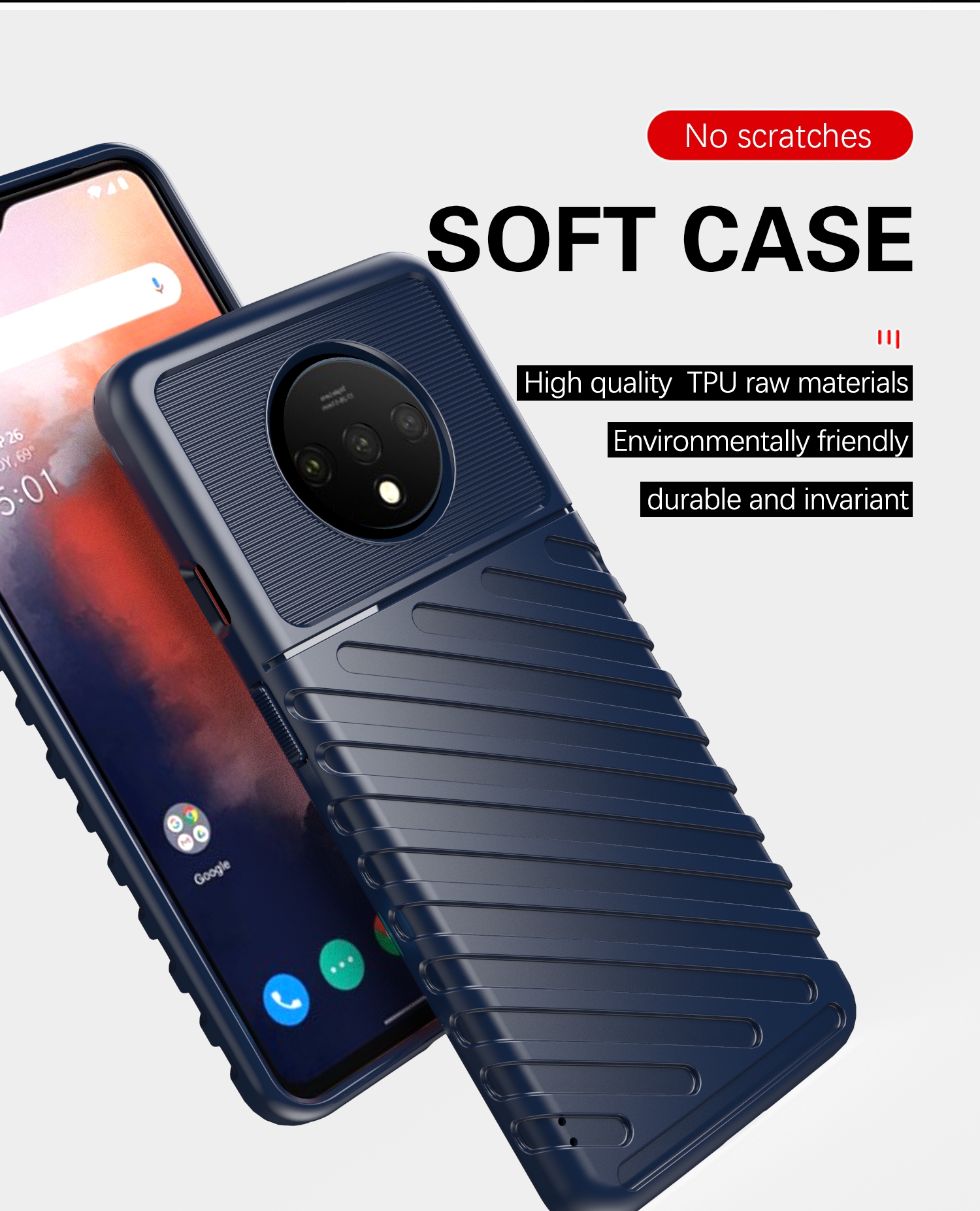 Thunder Series Twill Texture Soft TPU Cover Posteriore Per OnePlus 7T - Nero