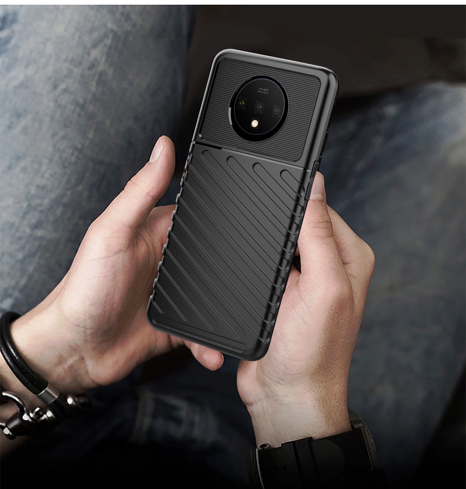 Thunder Series Thill Texture Soft TPU Tapa Trasera Para OnePlus 7T - Negro