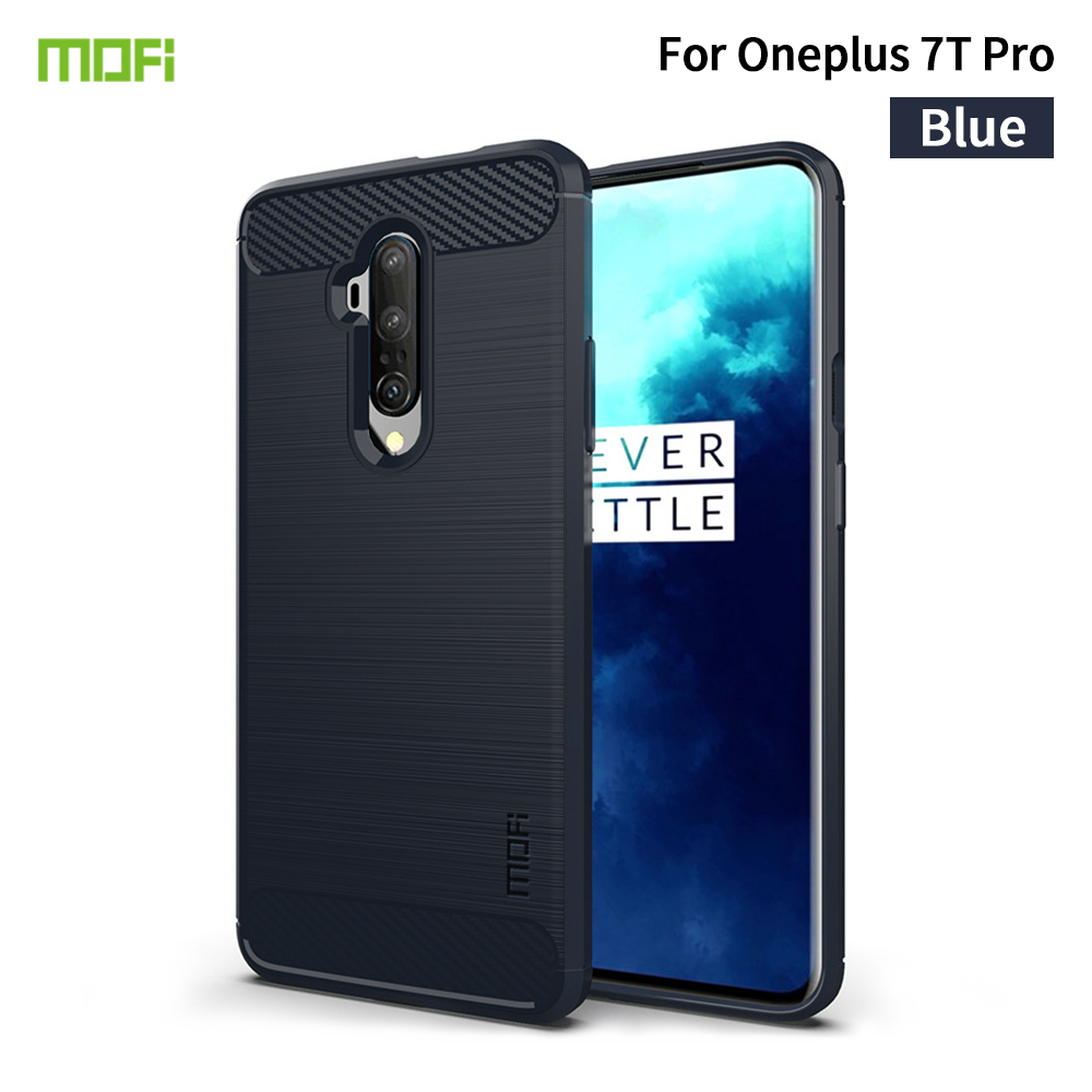 MOFI Texture en Fibre de Carbone Case de Dos TPU Brossé Pour OnePlus 7T Pro - le Noir