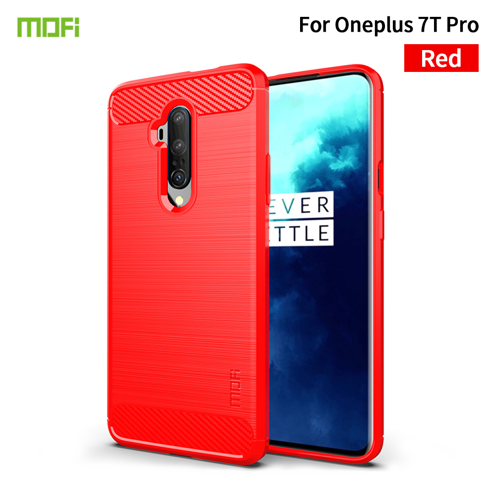 Texture in Fibra di Carbonio MOFI Spazzolati TPU Back Case Per OnePlus 7T Pro - Nero