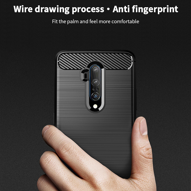 Texture in Fibra di Carbonio MOFI Spazzolati TPU Back Case Per OnePlus 7T Pro - Nero