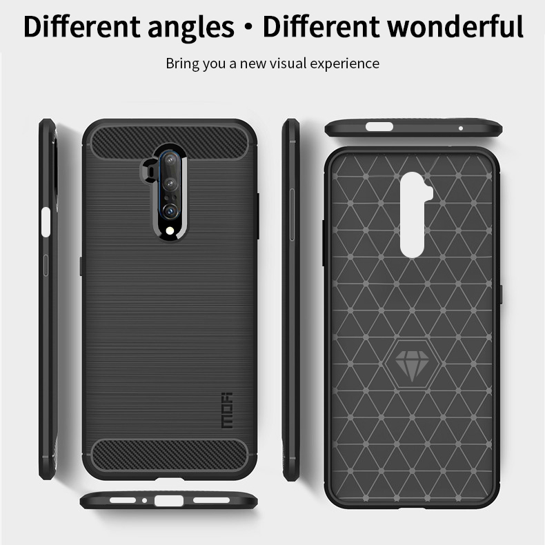 Mofi Carbon Fiber Texture Cepillado TPU Back Case Para OnePlus 7T Pro - Negro