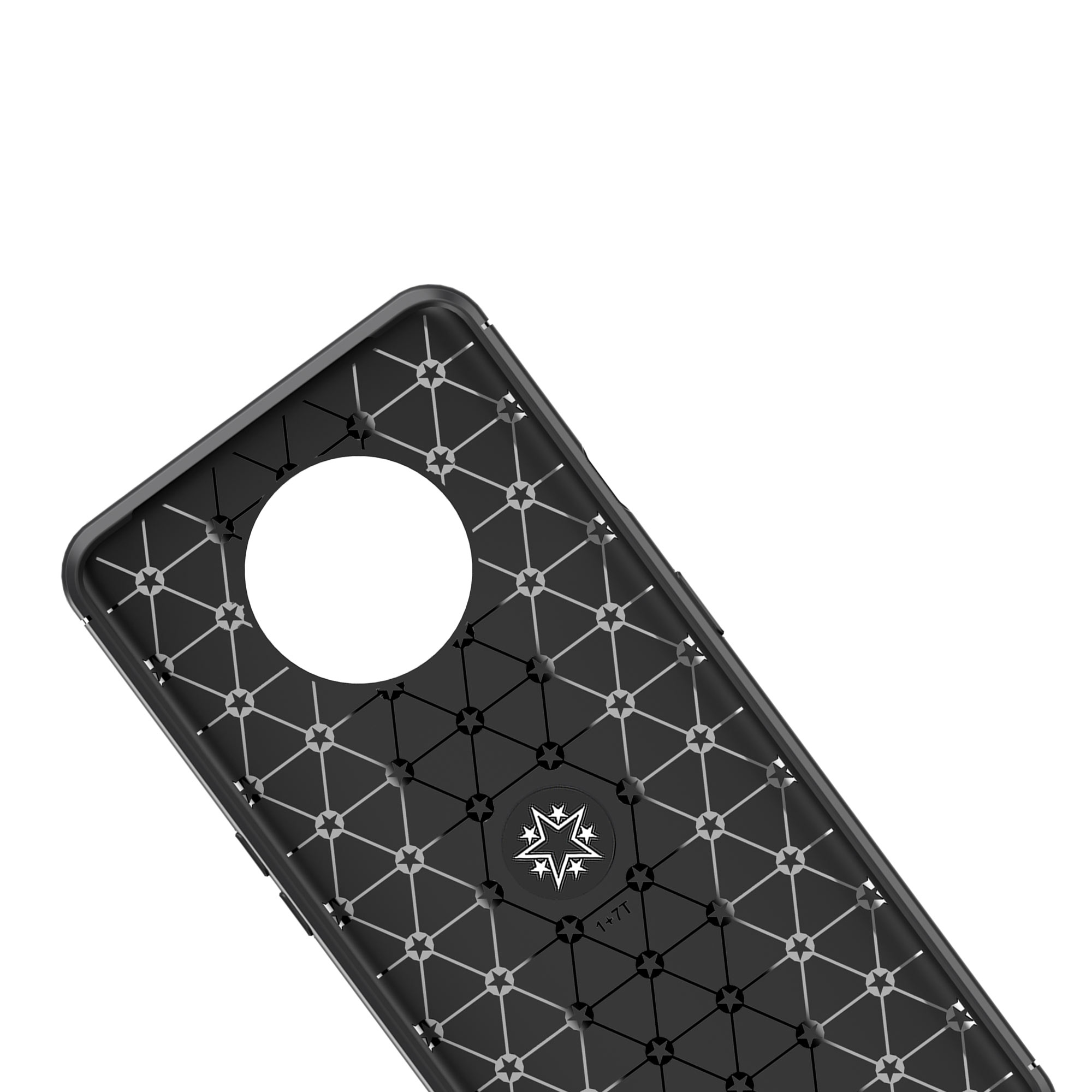 Lenuo Metal Ring Kickstand TPU Capa Case Para OnePlus 7T Folha de Metal Magnético Embutido - Tudo Preto