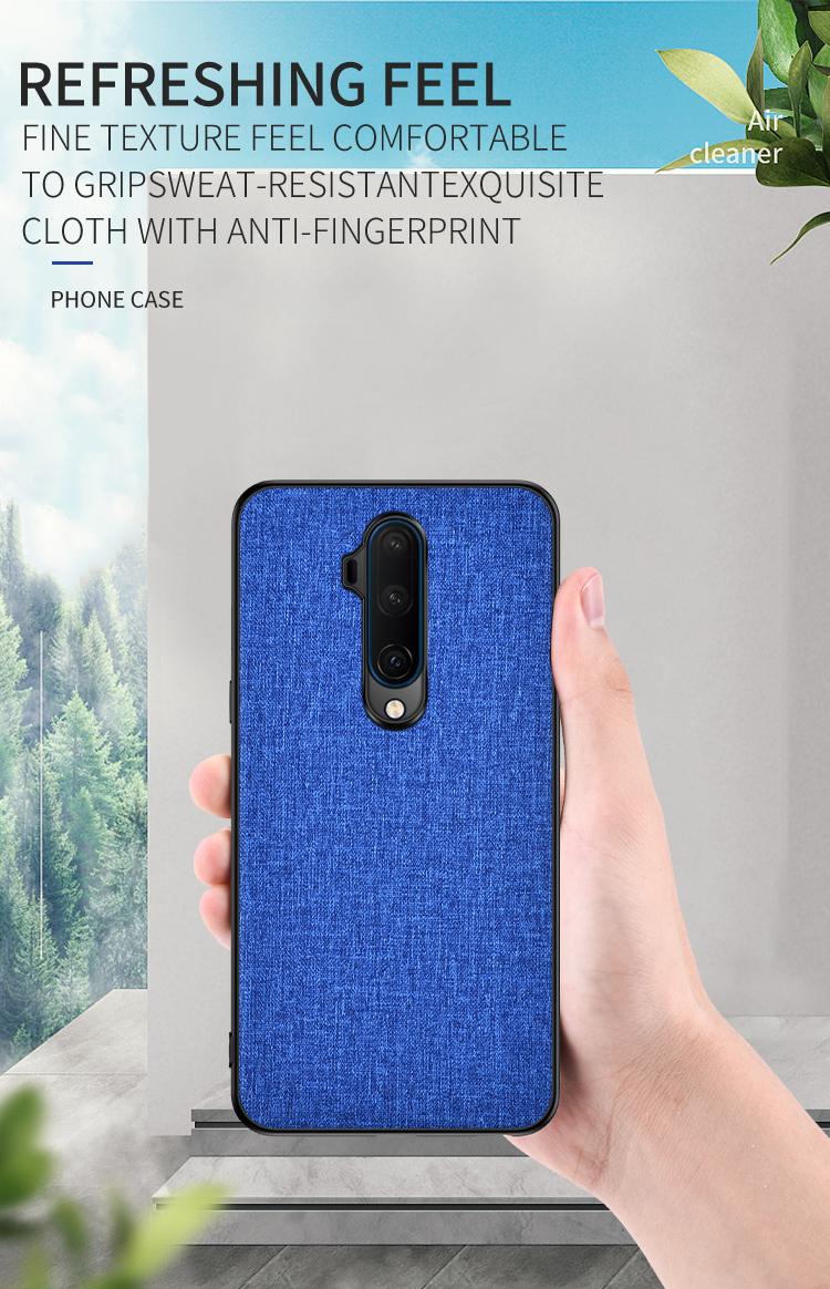 Para OnePlus 7T Pro Cloth Texture PC + TPU Combo Combo de Teléfono Móvil - Negro