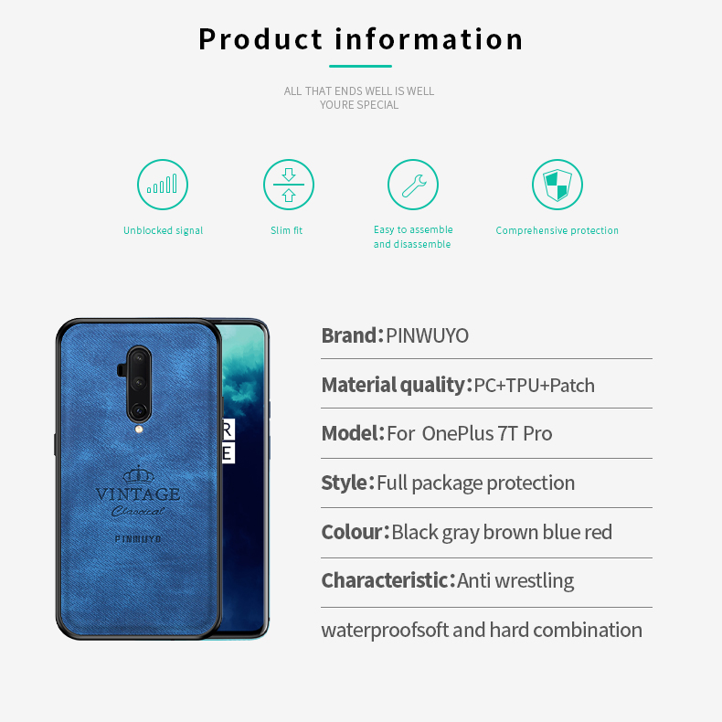 Pinwuyo Почетная Серия Анти-осень Гибридный Задний Чехол Для OnePlus 7T Pro - Чернить