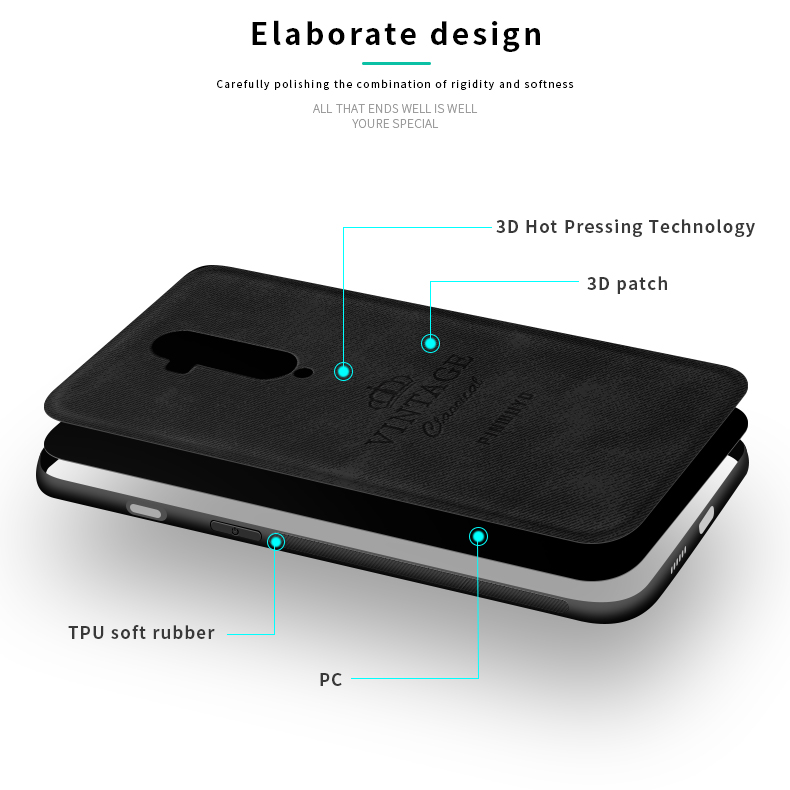 Pinwuyo Honwable Series Anti-Fall Hybrid Case Voltar Para OnePlus 7T Pro - Preto