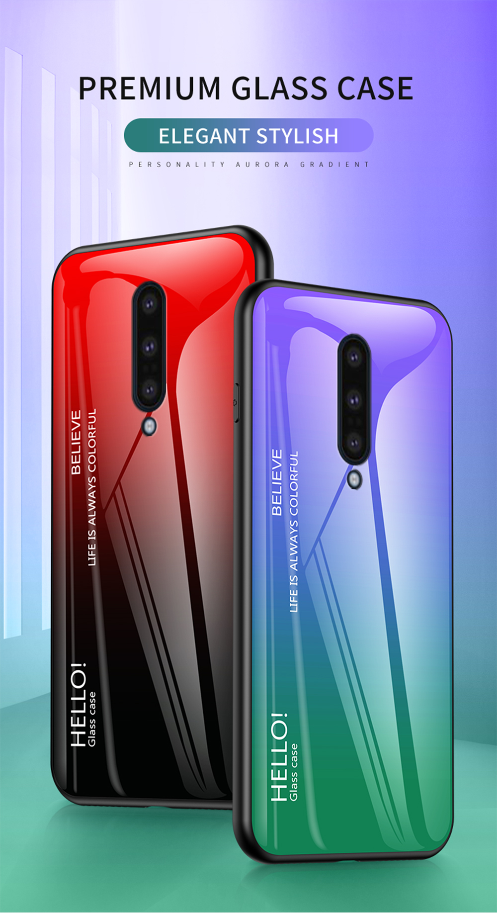 Gradiente de Vidrio Templado de Color + PC + TPU Celebile de Teléfono Celular Para OnePlus 8 - Gris Negro