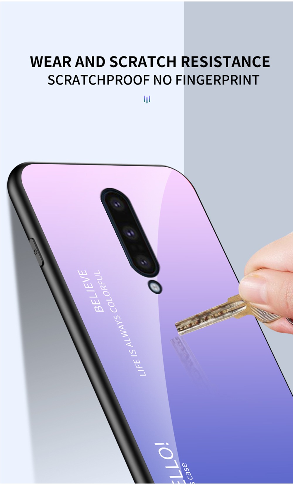 Градиент Цветовое Стекло + пк + TPU Case Для OnePlus 8 - Серый/черный