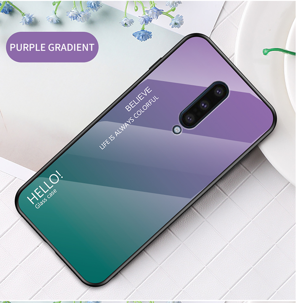 Gradiente de Vidrio Templado de Color + PC + TPU Celebile de Teléfono Celular Para OnePlus 8 - Gris Negro