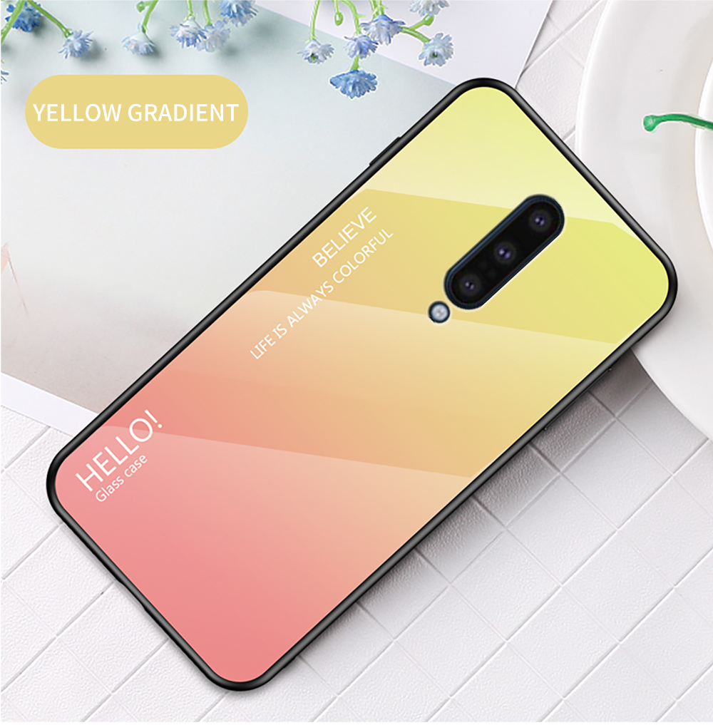 Gradiente de Vidrio Templado de Color + PC + TPU Celebile de Teléfono Celular Para OnePlus 8 - Gris Negro