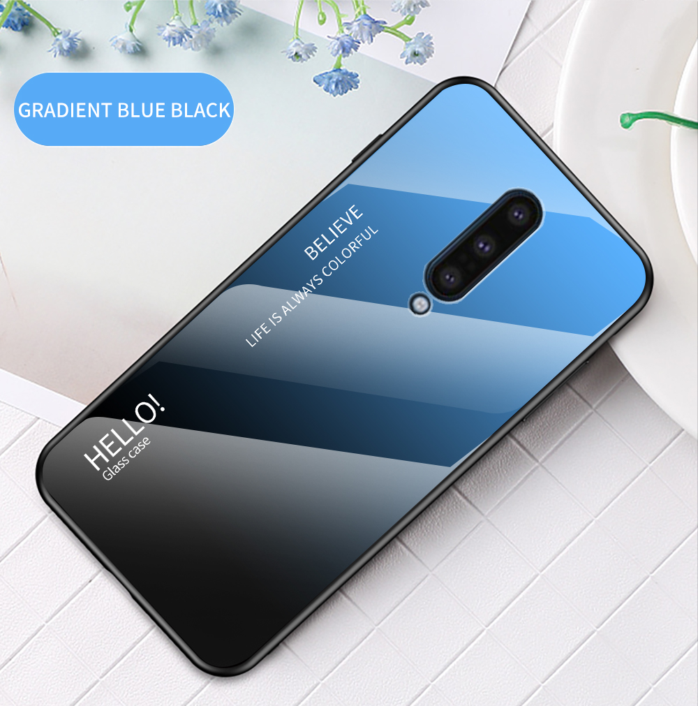 Gradiente de Vidrio Templado de Color + PC + TPU Celebile de Teléfono Celular Para OnePlus 8 - Gris Negro