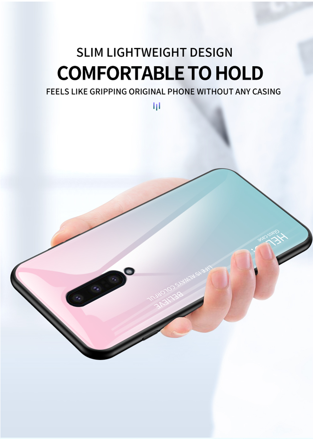 Coldient Color Temperred Verre + PC + TPU Cheple Colle de Téléphone Pour Oneplus 8 - Gris Noir