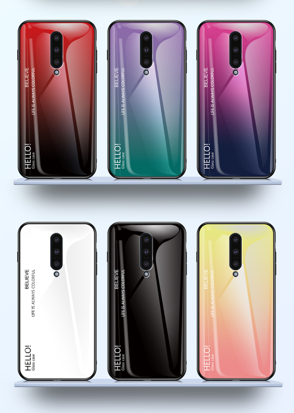 Gradiente de Vidrio Templado de Color + PC + TPU Celebile de Teléfono Celular Para OnePlus 8 - Gris Negro