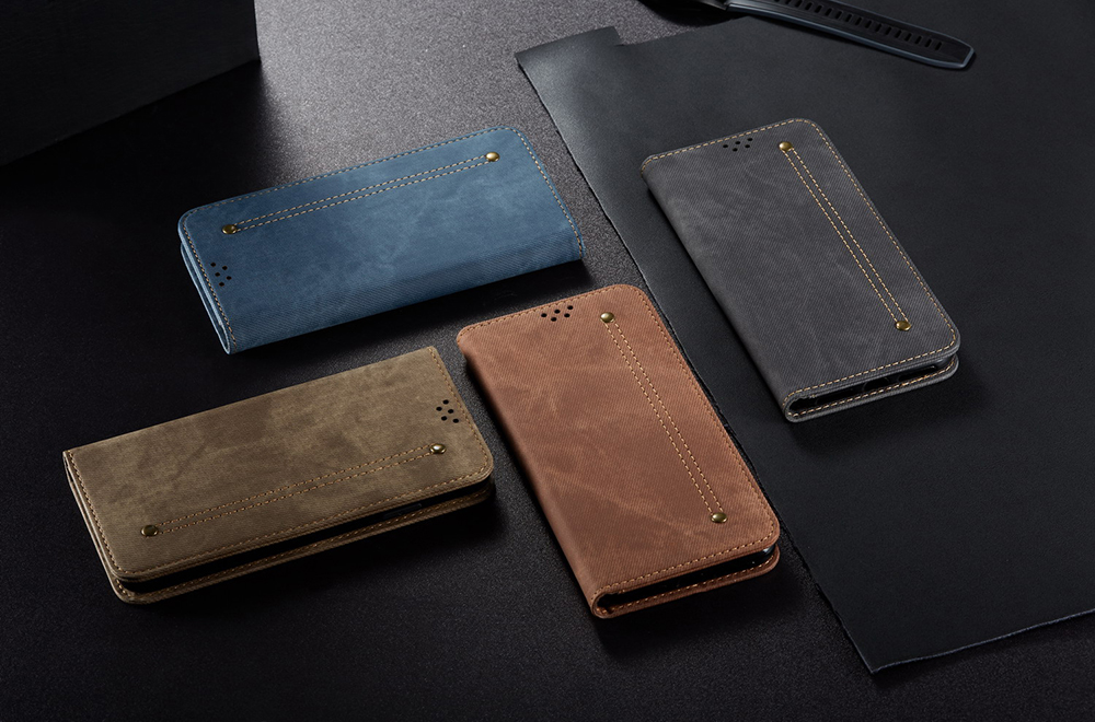 Caixa de Couro da Carteira de Textura de Pano de Estilo Vintage Para OnePlus 8 Pro - Preto