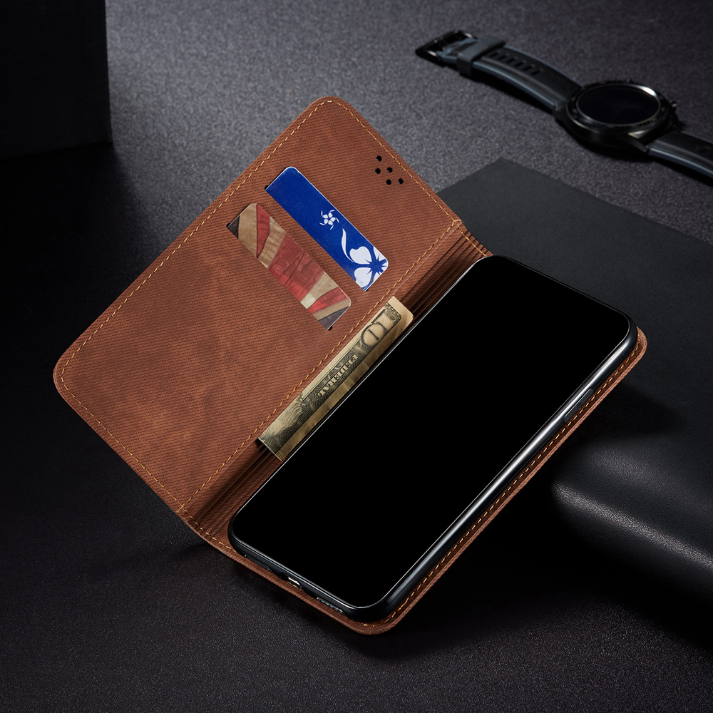 Estuche de Cuero Flip de Billetera de Tela de Jeans de Estilo Vintage Para OnePlus 8 Pro - Negro