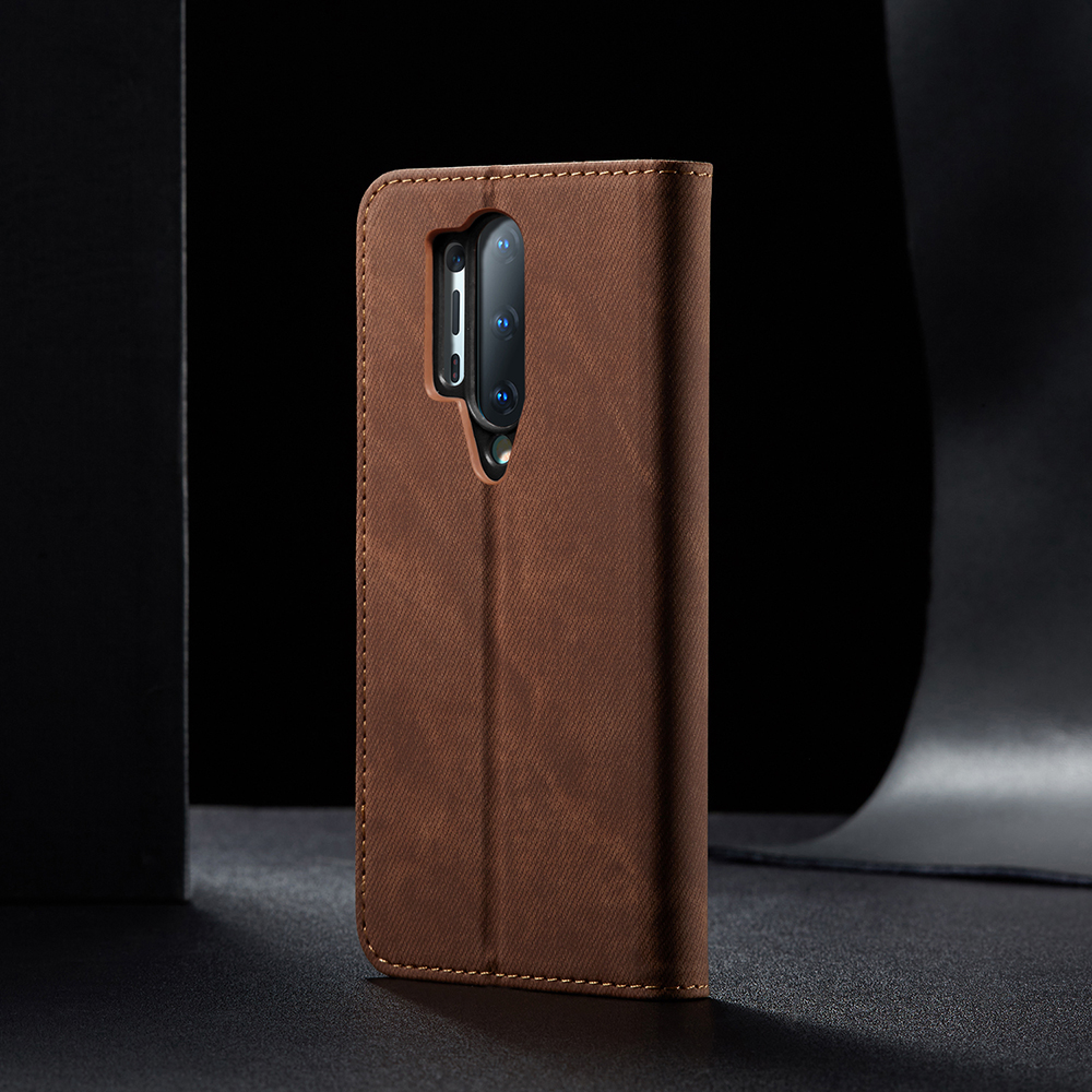 Caixa de Couro da Carteira de Textura de Pano de Estilo Vintage Para OnePlus 8 Pro - Preto